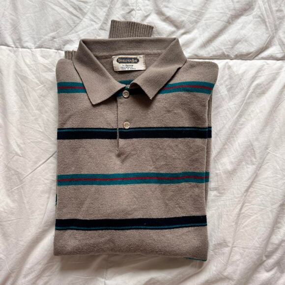 Vintage 60s 70s striped polo sweater shelter Bay size Large academia preppy - Picture 6 of 8